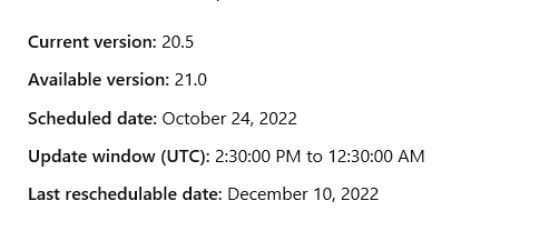 Updates Available version: 21.0 is coming to your tenant